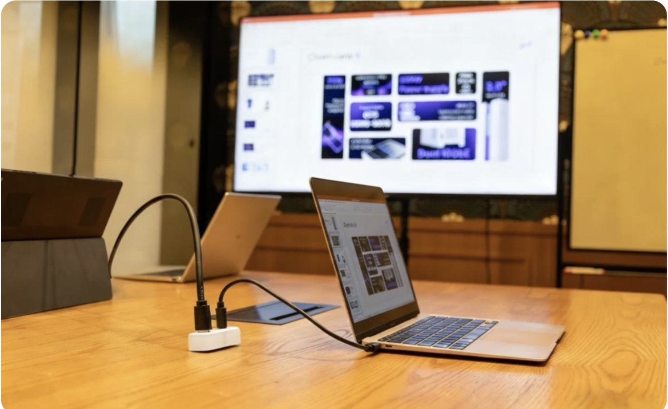 Bricbloc hub connecting a laptop to a large meeting-room display