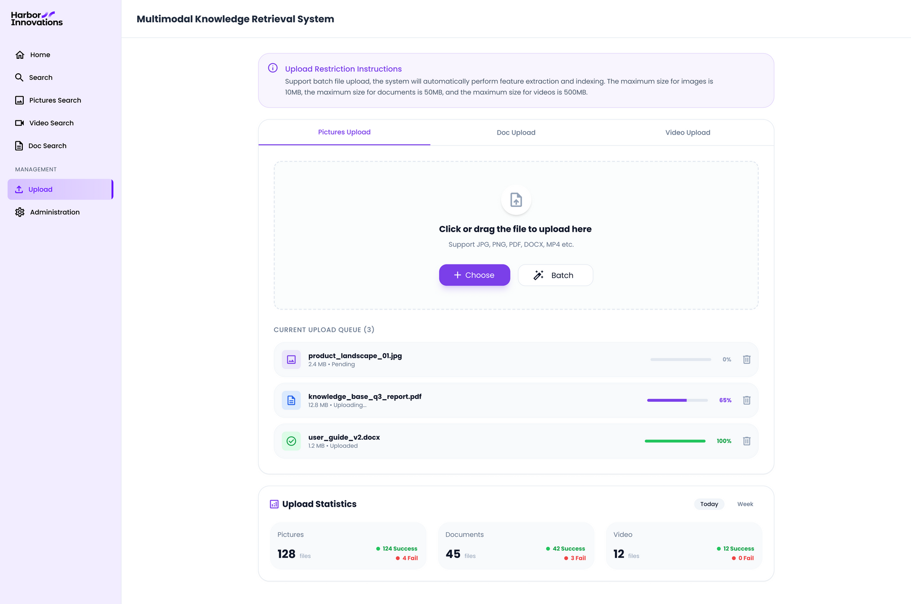 HarborOS multimodal knowledge retrieval dashboard