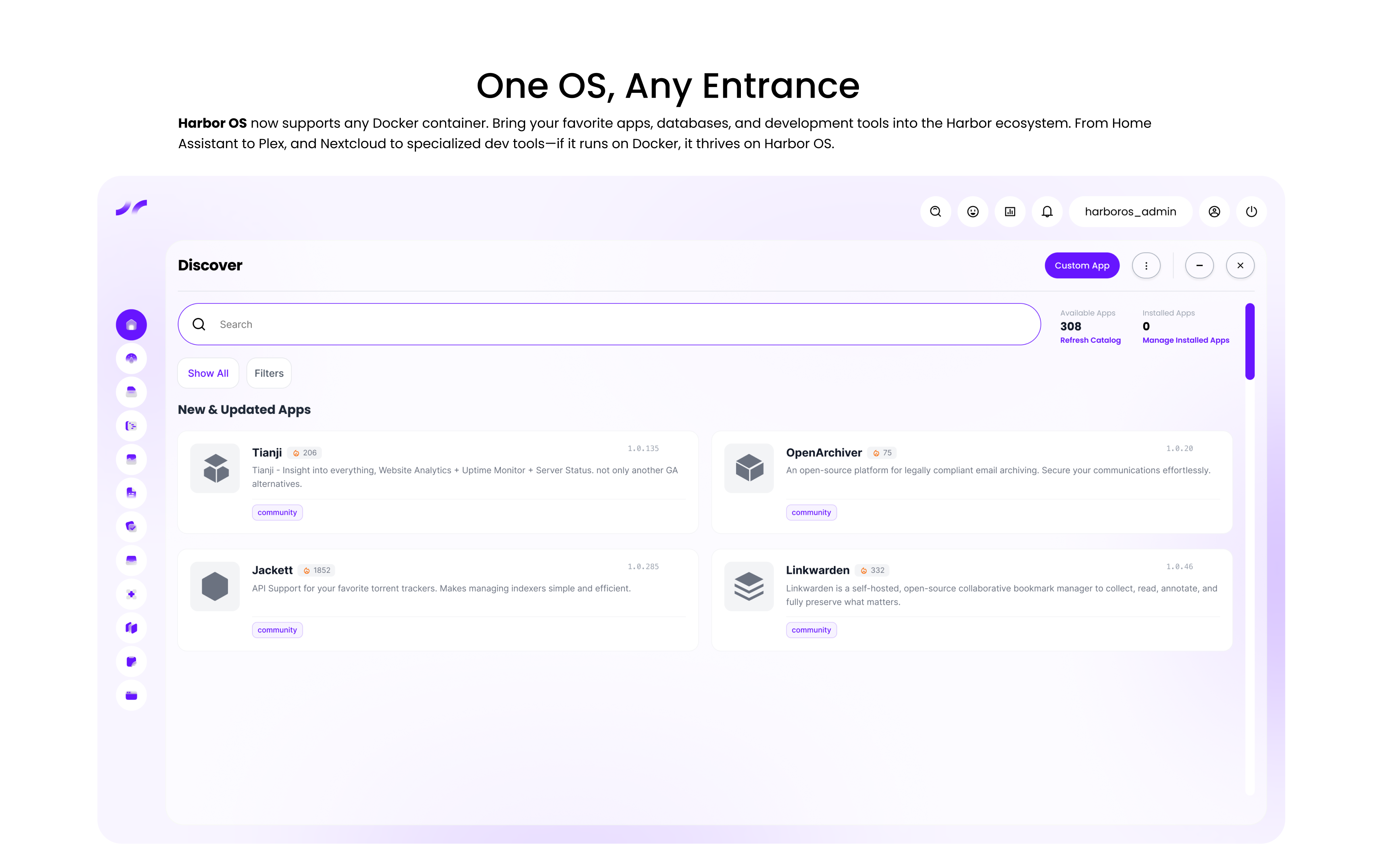 HarborOS application catalog with Docker-compatible applications