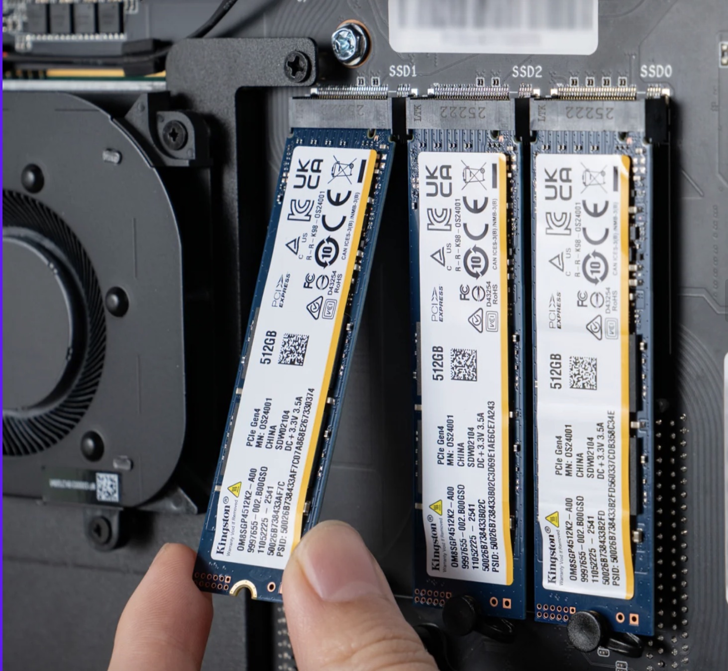 Three NVMe SSDs being installed inside Nexus